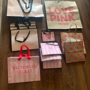 16 Victoria's Secret Pink Paper Gift Shopping Favor Variety Bags Large to Small